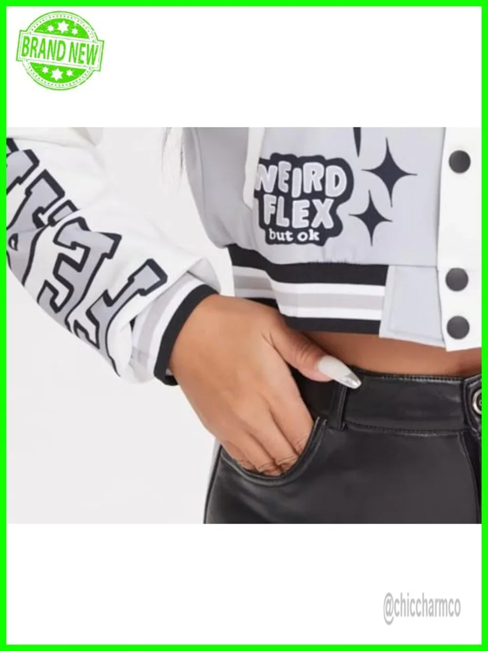 Womens Cropped Varsity Jacket Colorblock Letter Print Baseball Bomber Vintage